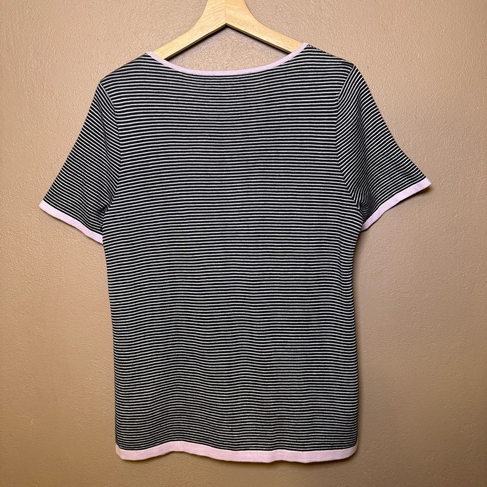 Talbots Womens Size Medium Short Sleeve Knit Striped Shirt 100% Cotton Feminine - Picture 6 of 13
